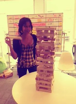 Trisha playing Jenga