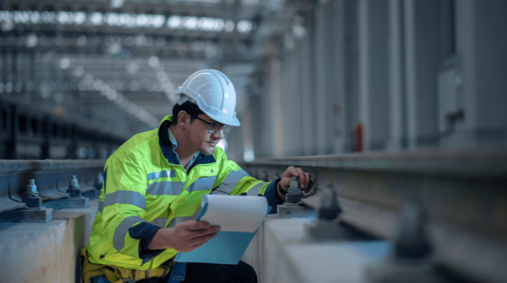 Health and safety manager checking points on a railway track