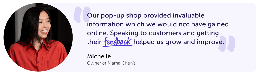 Small business owner quote on running a pop-up shop