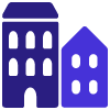 Two purple buildings side by side
